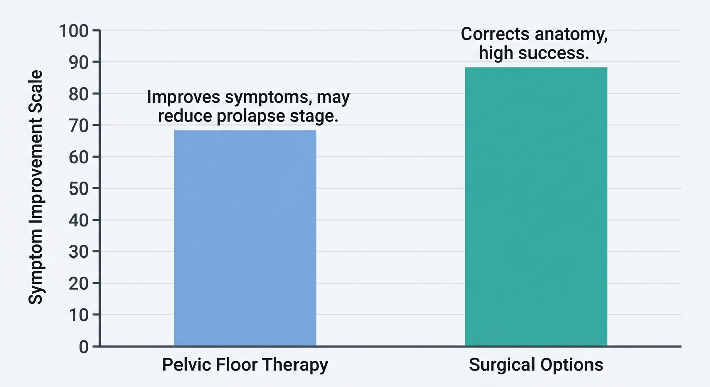 Bar chart comparing effectiveness of pelvic floor therapy and surgical options for prolapse
