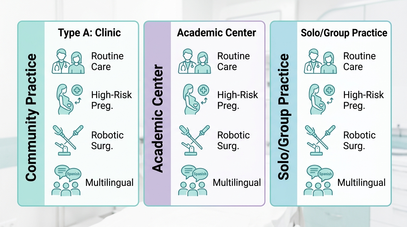 Infographic comparing three OBGYN offices in Pembroke Pines, Miramar, and Weston