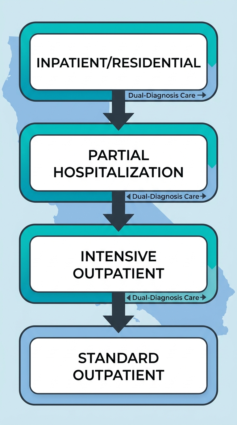 Vertical diagram showing the continuum of addiction care