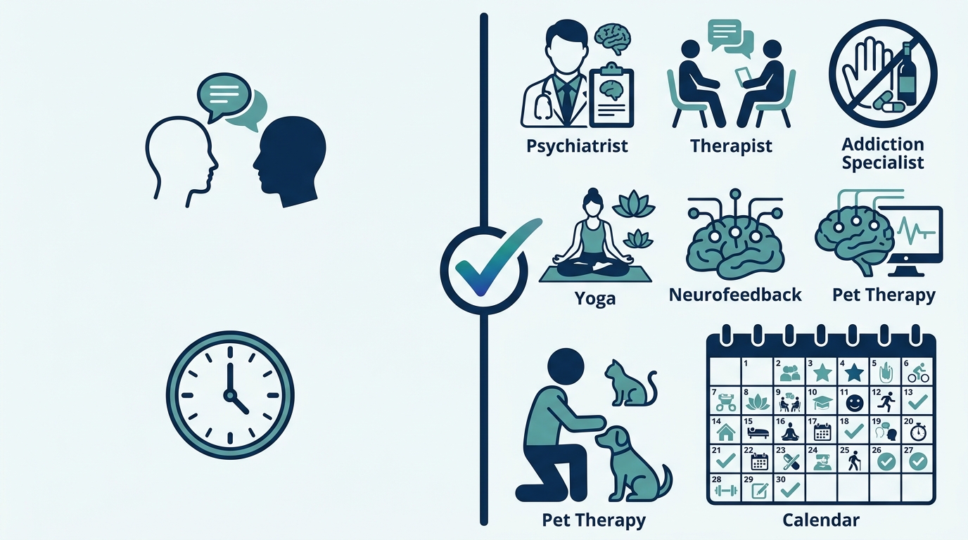 A side-by-side professional infographic comparing standard outpatient counseling with a single therapy icon against integrated dual-diagnosis therapy using multiple multidisciplinary and holistic care icons, with a checkmark favoring the integrated approach.