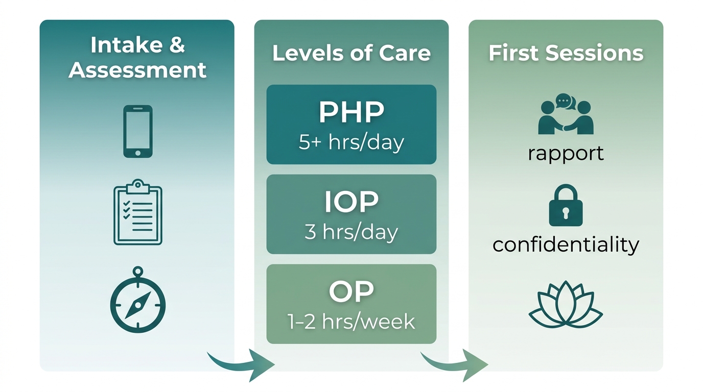 Infographic showing the three-step anxiety treatment process.