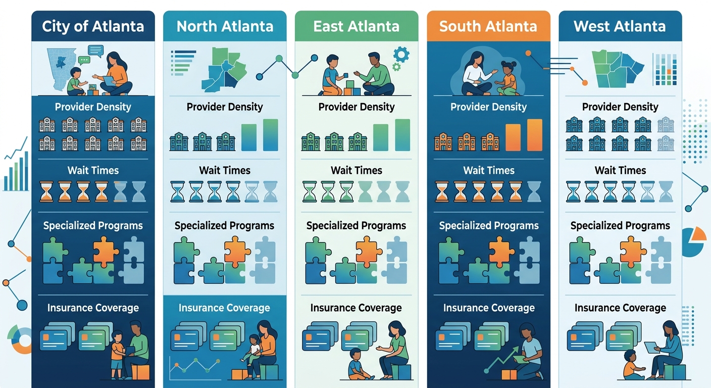Infographic comparing ABA therapy provider density across five Atlanta metropolitan regions