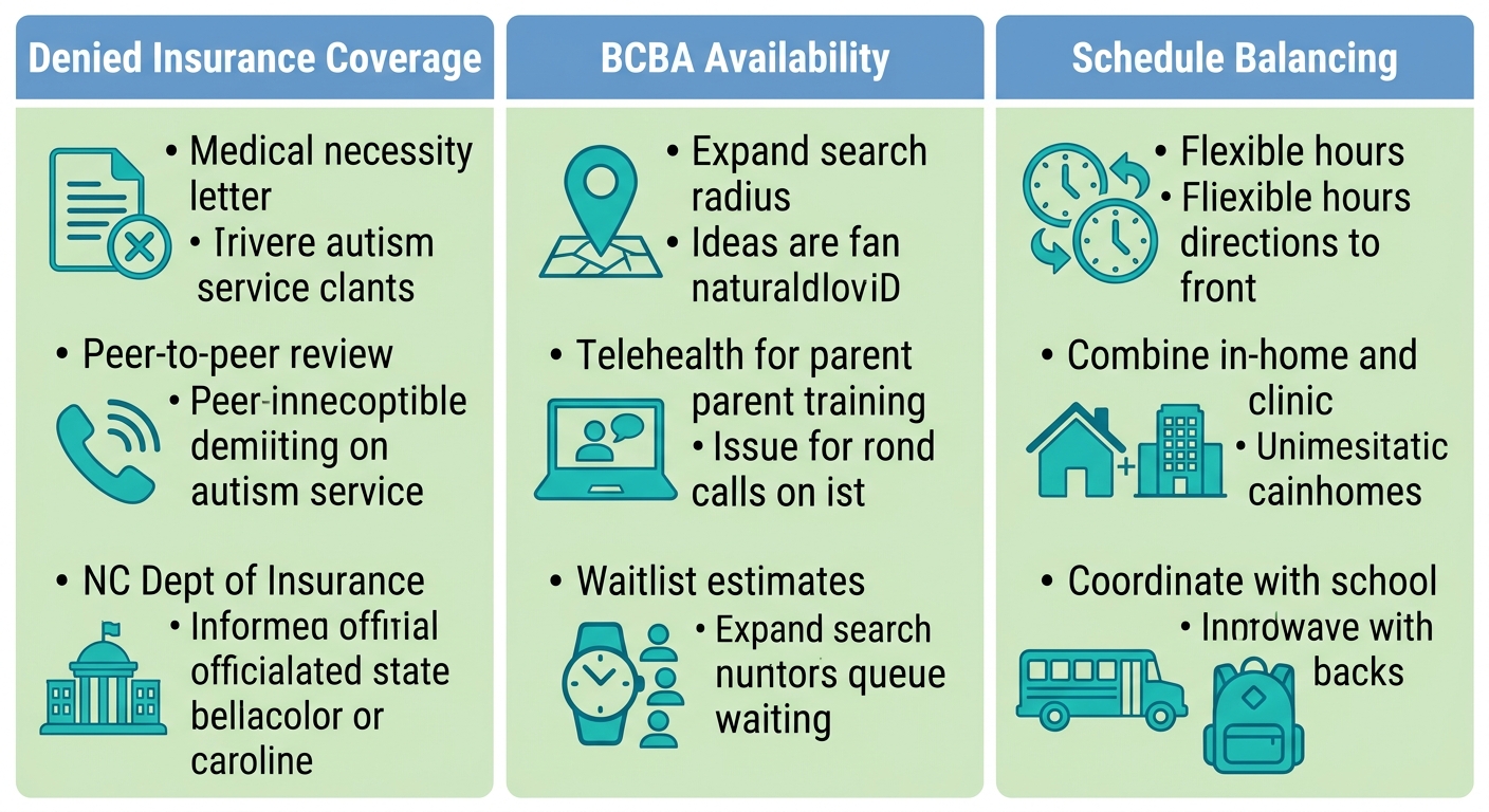 Infographic showing common challenges with autism services in Raleigh and practical solutions for families