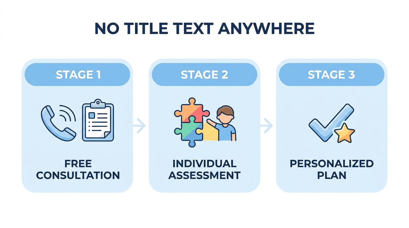 Three-step process flow for starting ABA therapy: Free Consultation, Individual Assessment, Personalized Plan