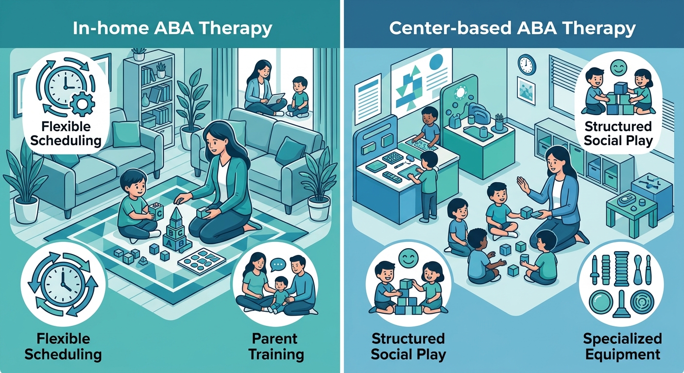 Side-by-side comparison of in-home and center-based ABA therapy options in Durham, North Carolina