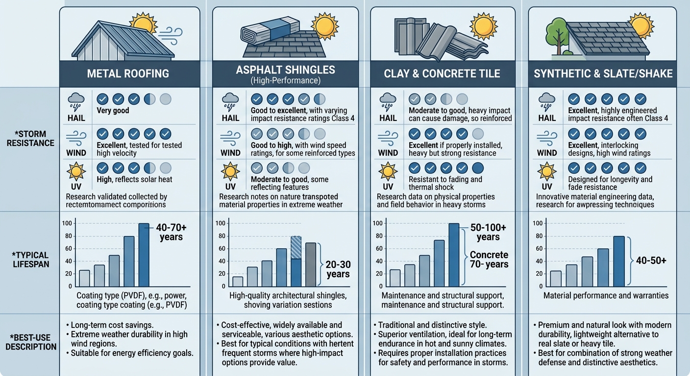 Infographic comparing four roofing materials suitable for Universal City, Texas climate