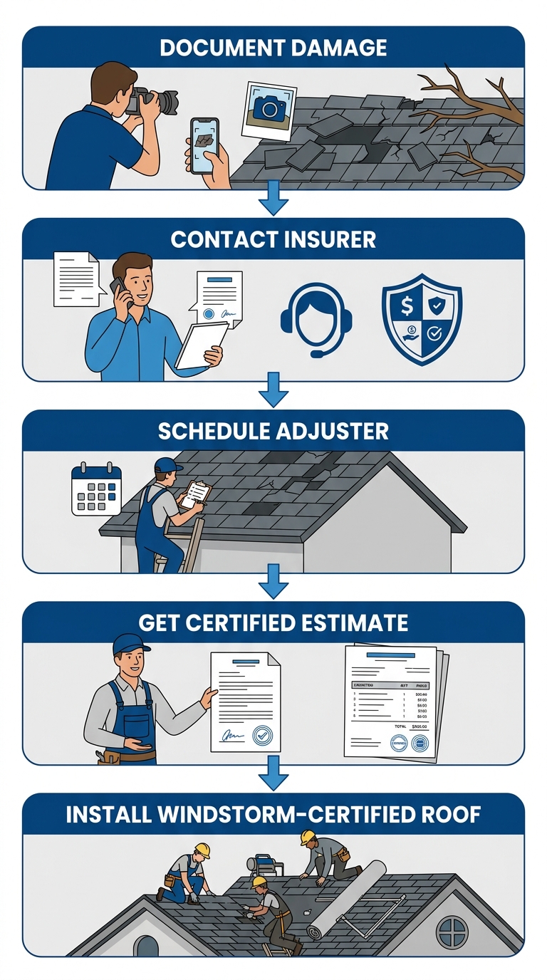 Five-step insurance claim process for windstorm-certified roof installation