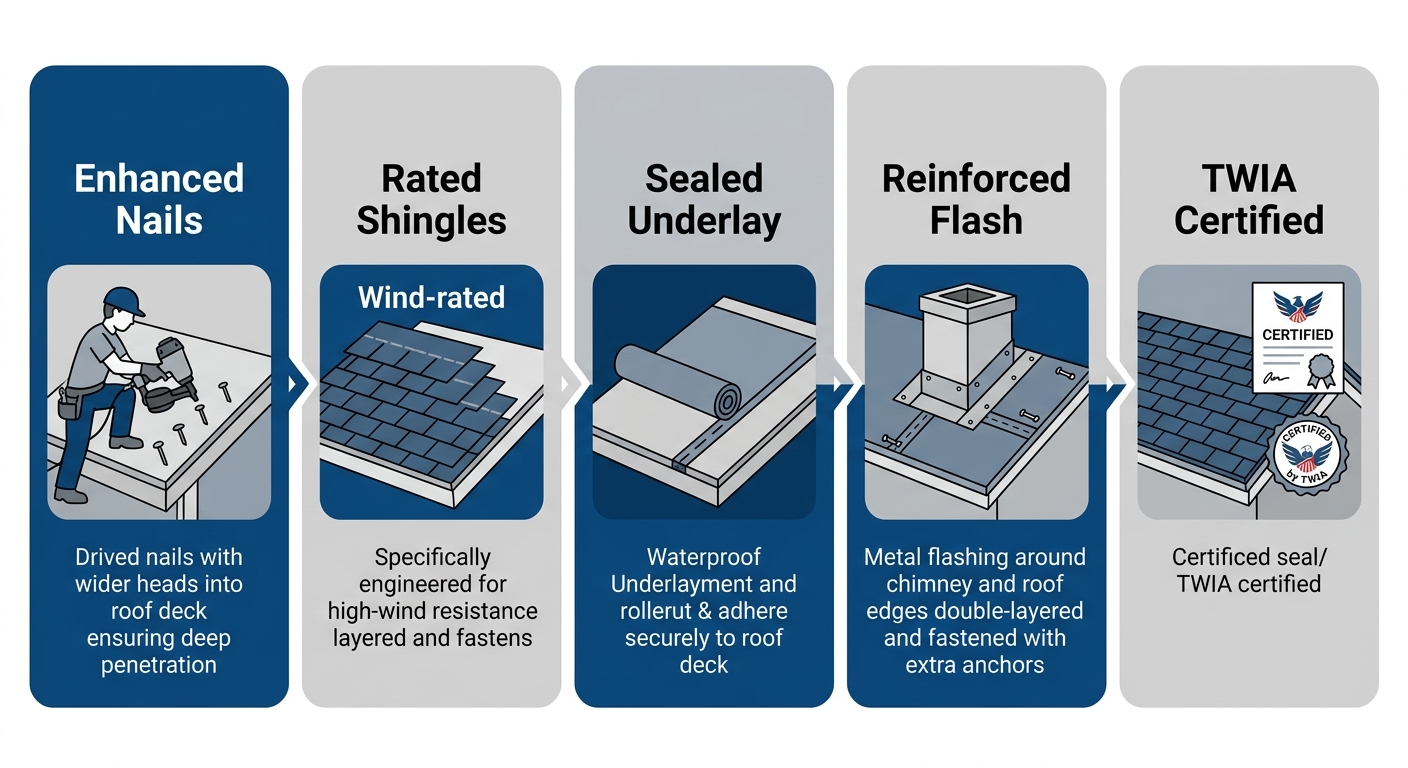 Windstorm-certified roofing components illustration