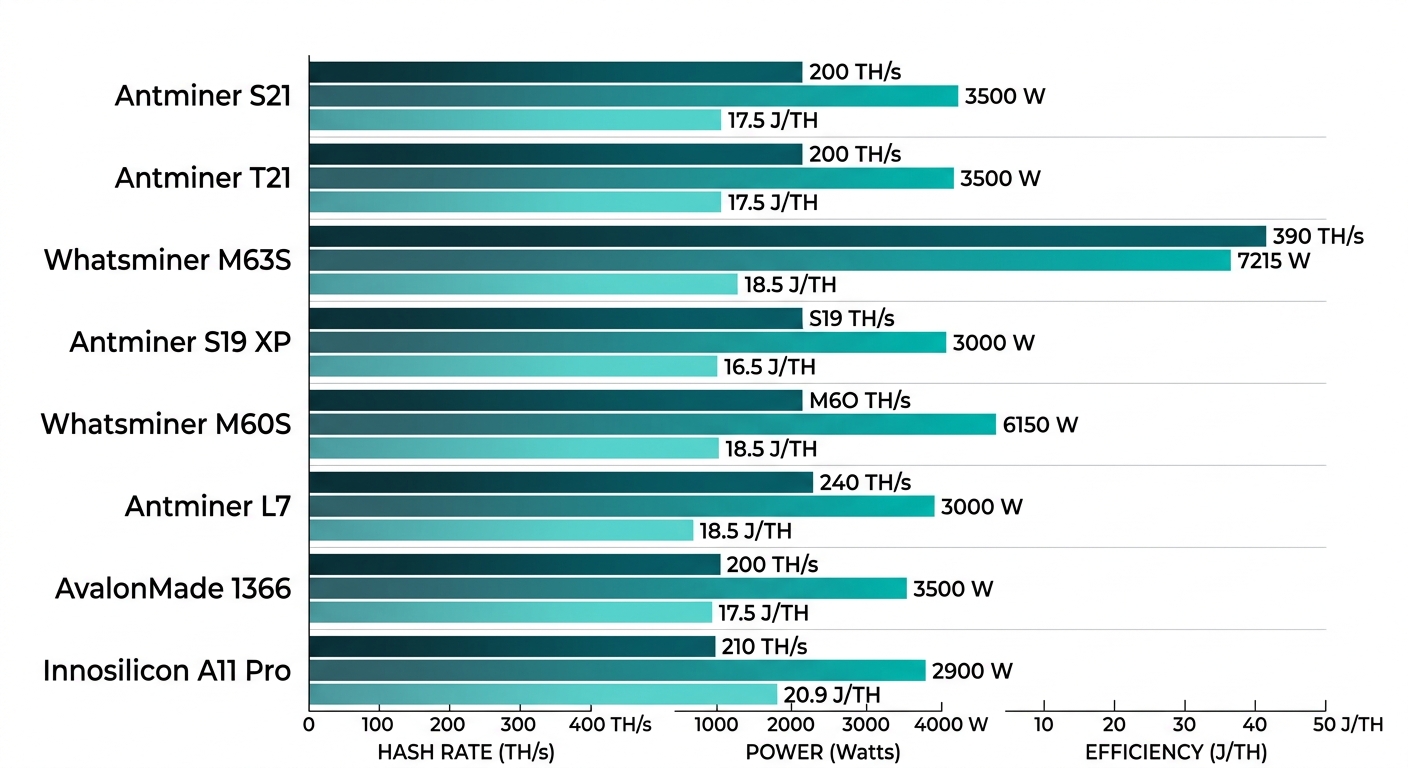Horizontal bar chart comparing INIBOX VersaHash ASIC miner performance on hash rate, power consumption, and energy efficiency