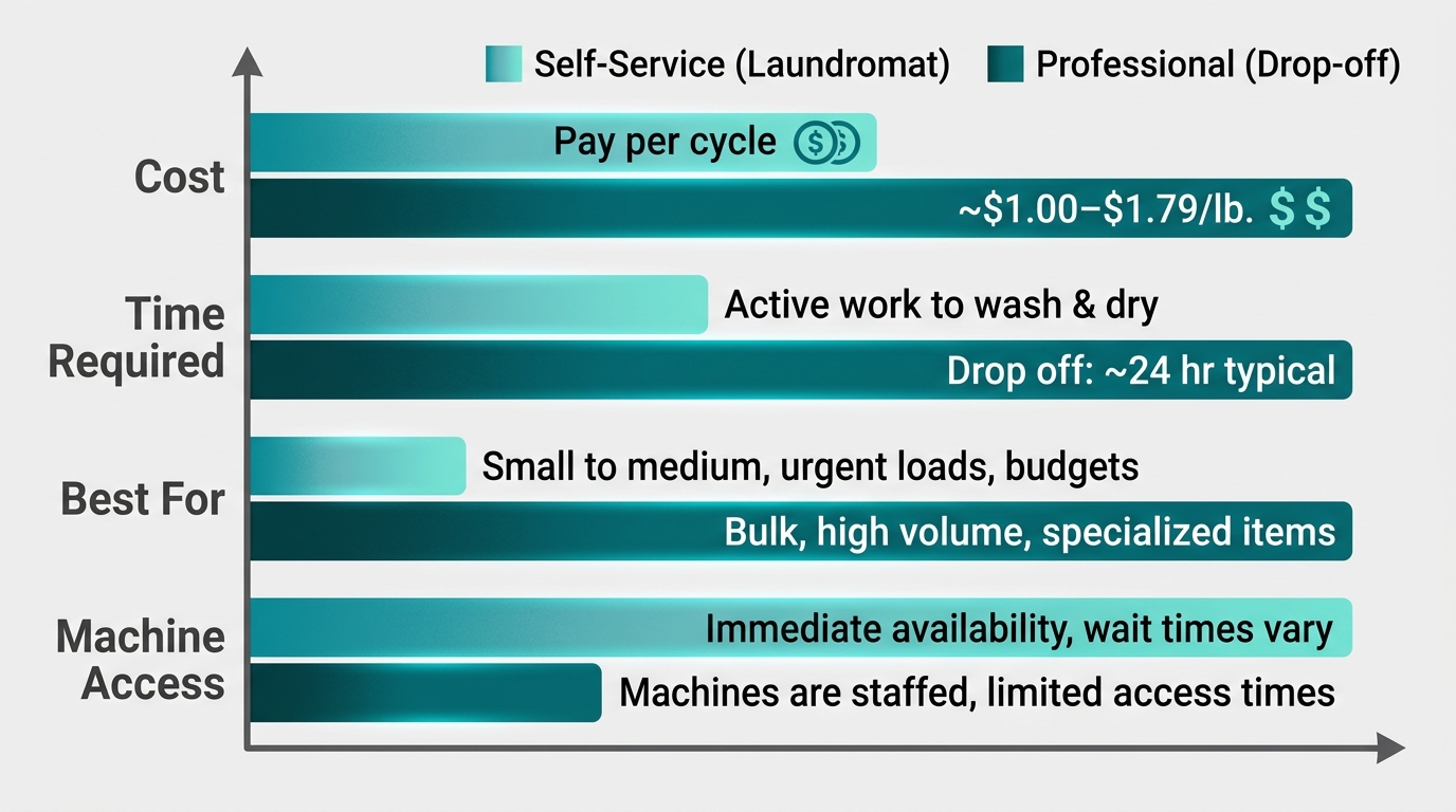 Bar chart comparing self-service and wash & fold laundry options
