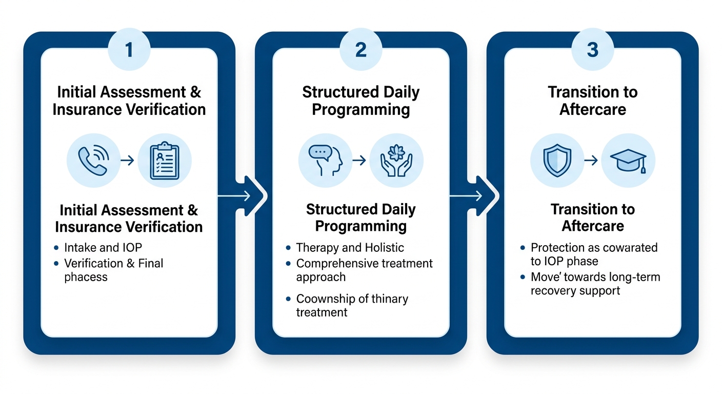 Three-stage IOP journey at Arrive Recovery Center from assessment to aftercare
