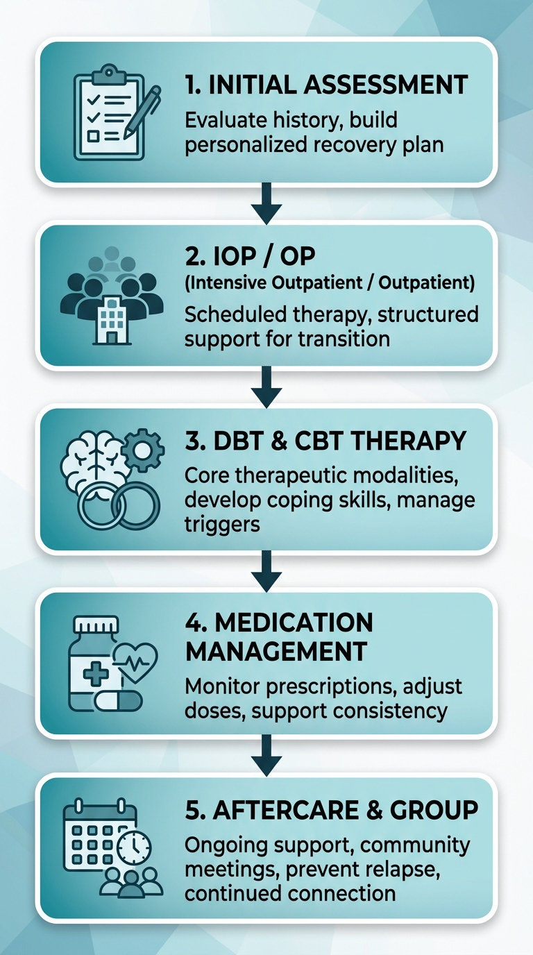 Vertical process flow diagram of Recovery Ways Idaho's intake and treatment