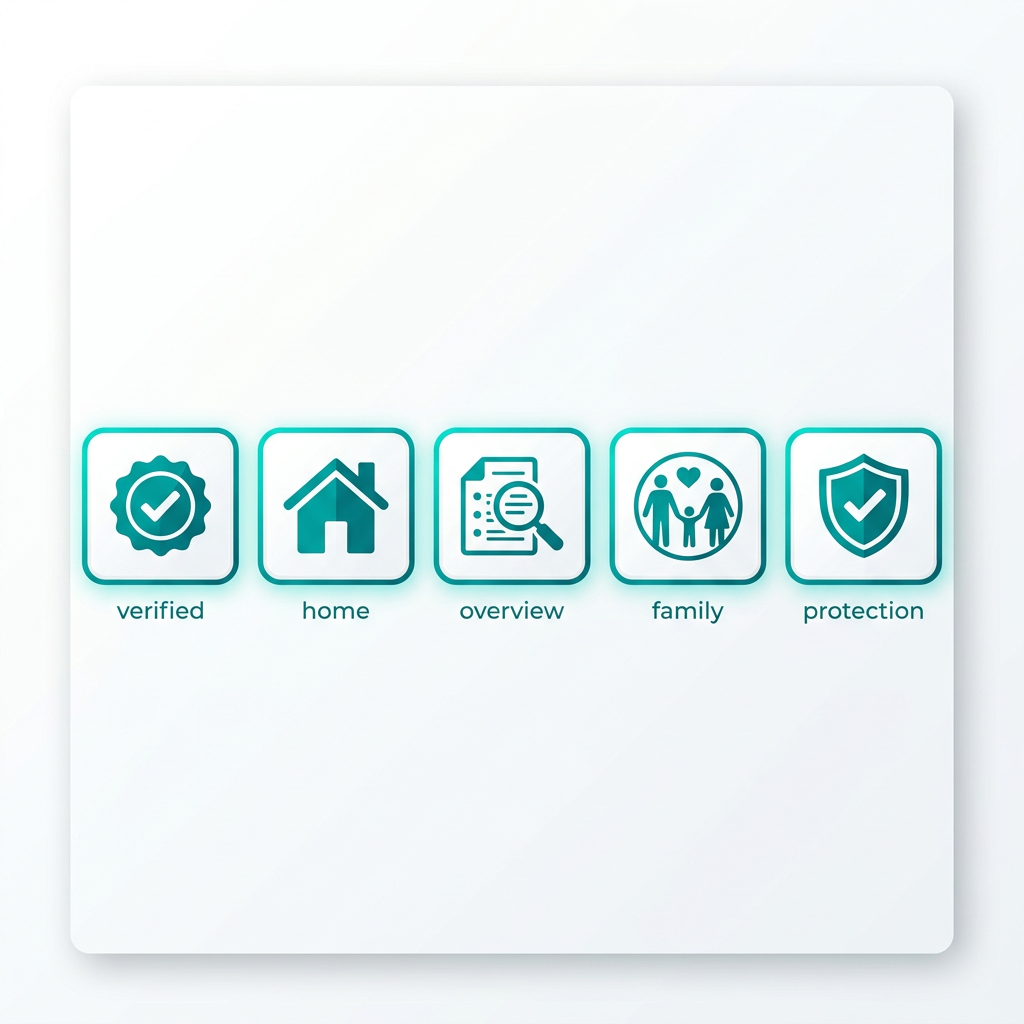 Icon checklist with five ABA therapy evaluation criteria: BCBA credentials verification, in-home therapy, comprehensive assessment, family collaboration, and insurance assistance