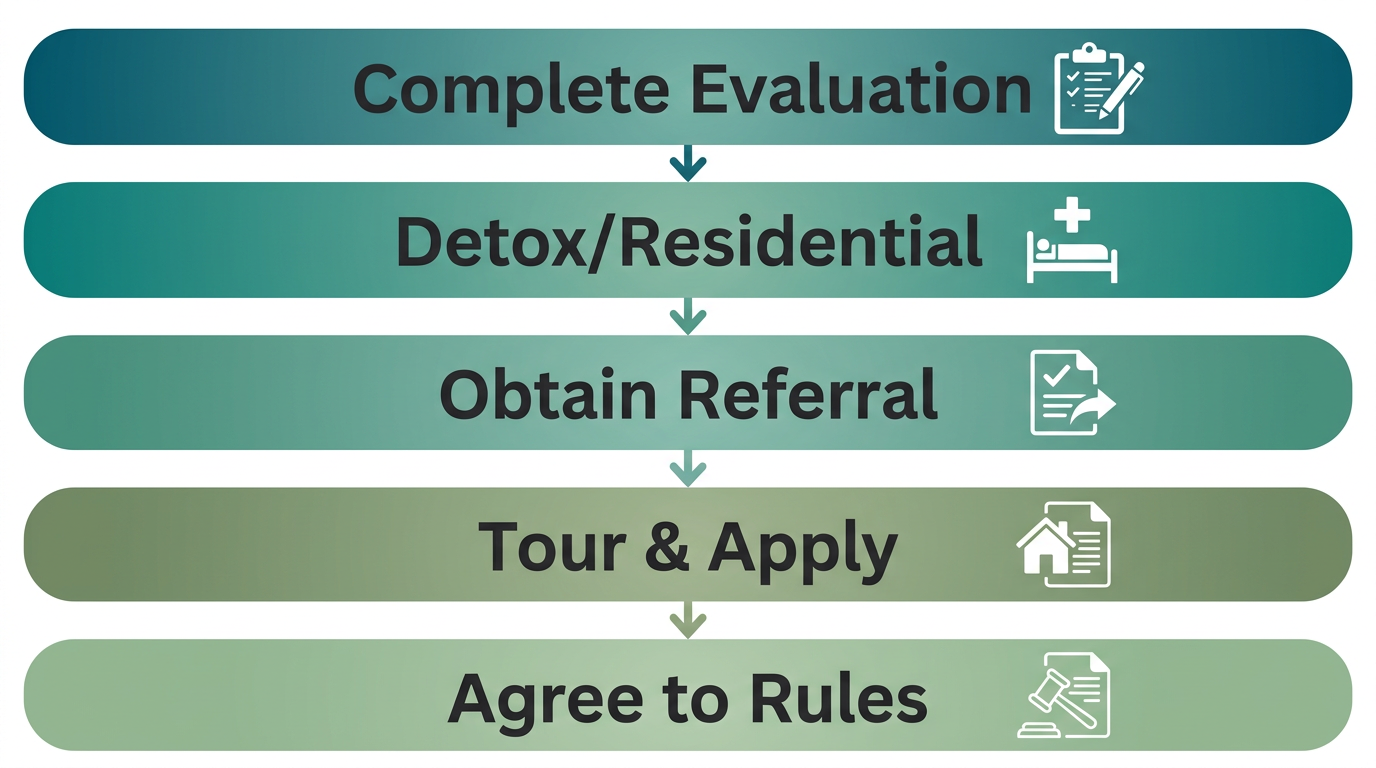 Step-by-step admissions process graphic for New Haven sober living houses