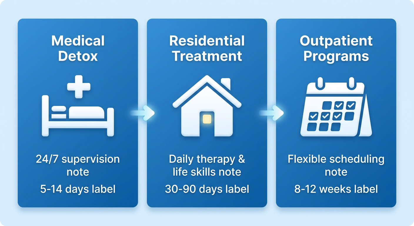 Infographic of the alcohol treatment continuum in Connecticut showing three horizontal panels