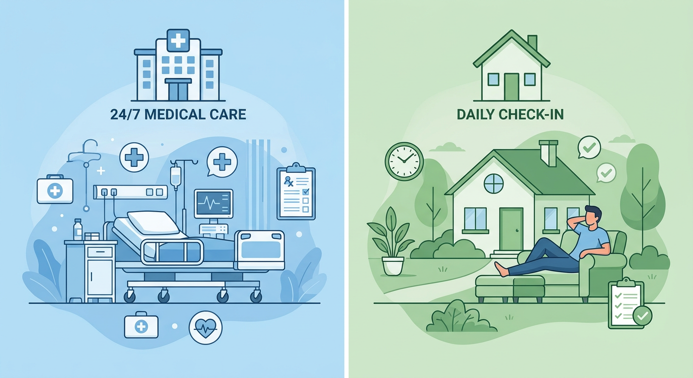Infographic comparing inpatient and outpatient detox settings in New Haven with hospital and home icons