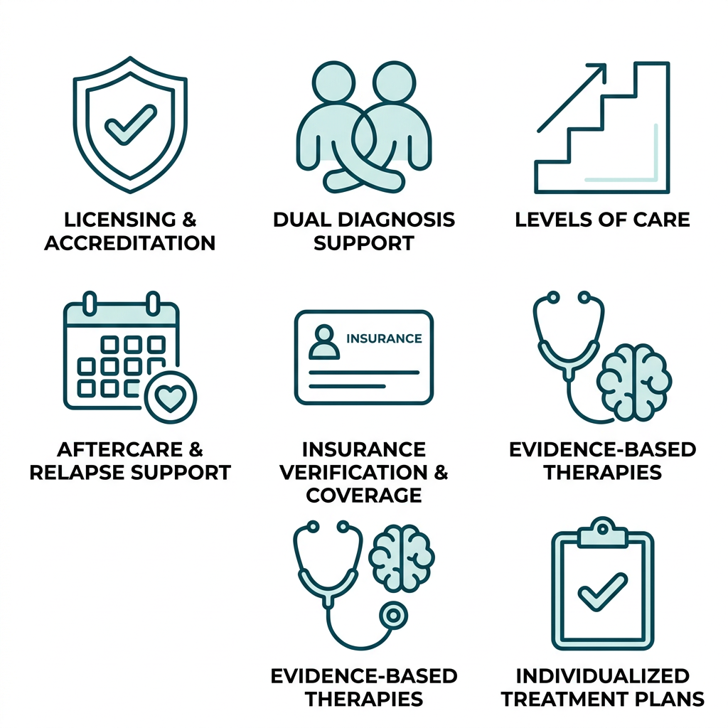 Icon set: key factors for choosing addiction treatment in New Haven