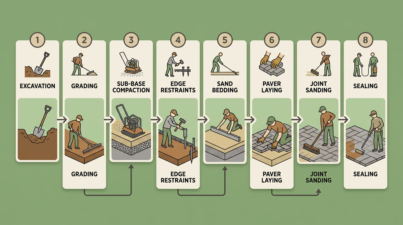 Landscaping services process flow for paver installation in Langley, BC