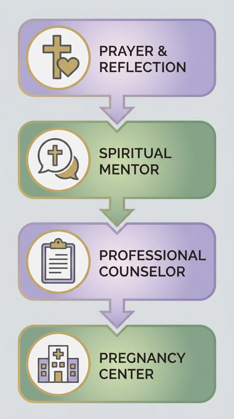 Vertical process flow with four steps for spiritual support and clarity