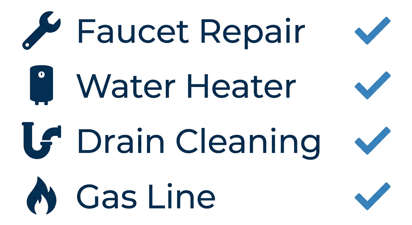 Infographic of Ortega Plumbing's comprehensive plumbing services, including faucet repair, water heater, drain cleaning, and gas line services.