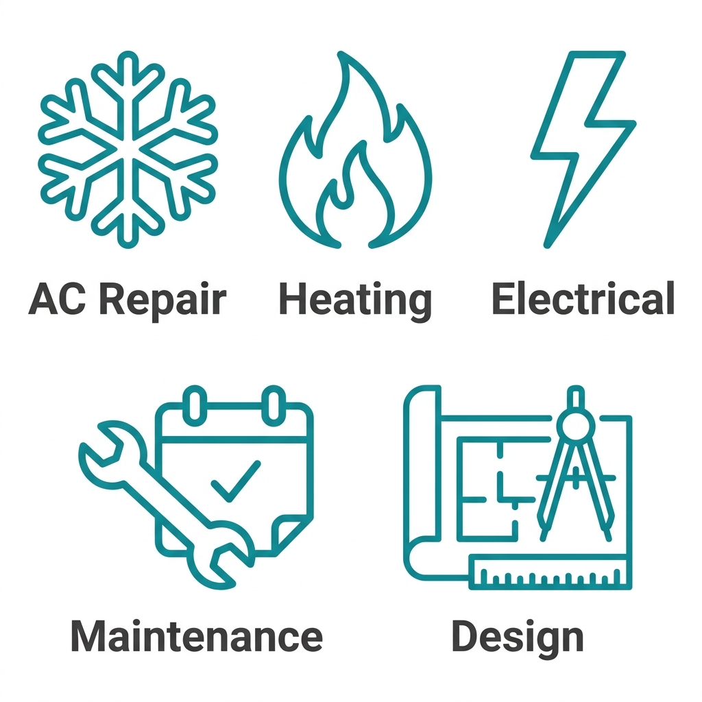 Grid of five flat teal icons representing HVAC services in Studio City