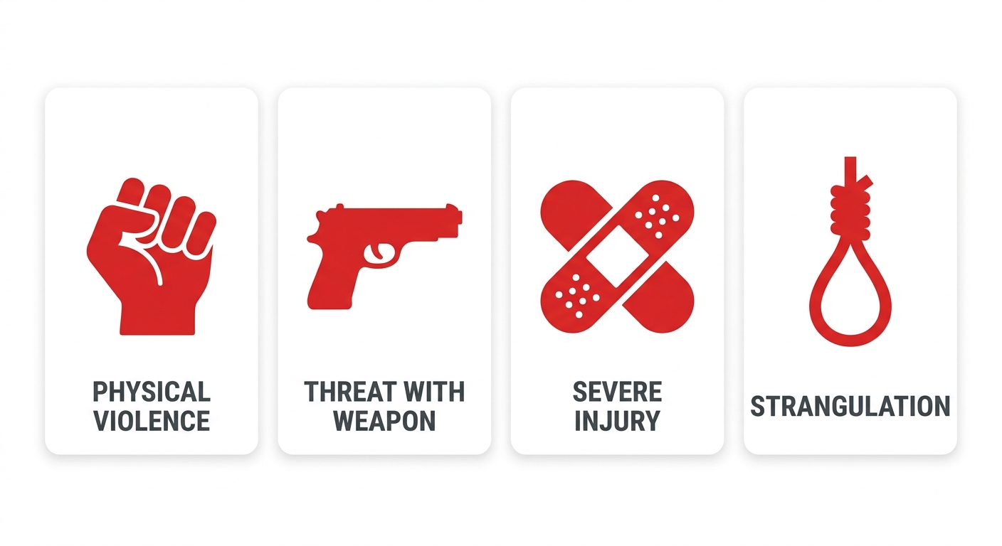 Infographic with four warning signs for domestic violence emergencies