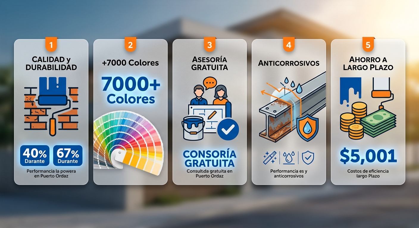 Infografía profesional destacando razones clave para elegir pinturas Montana y Flamuko en Puerto Ordaz