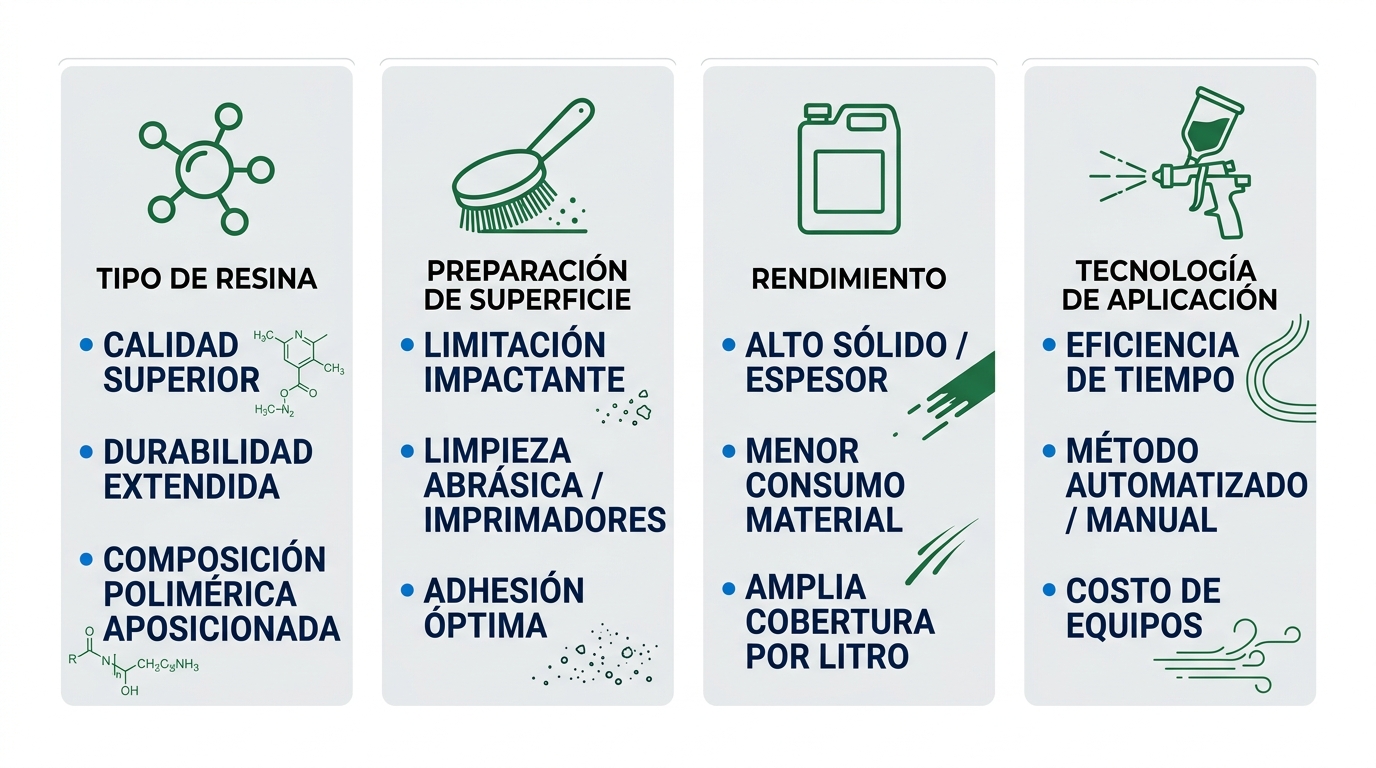 Infografía de cuatro factores de costo en recubrimientos especiales