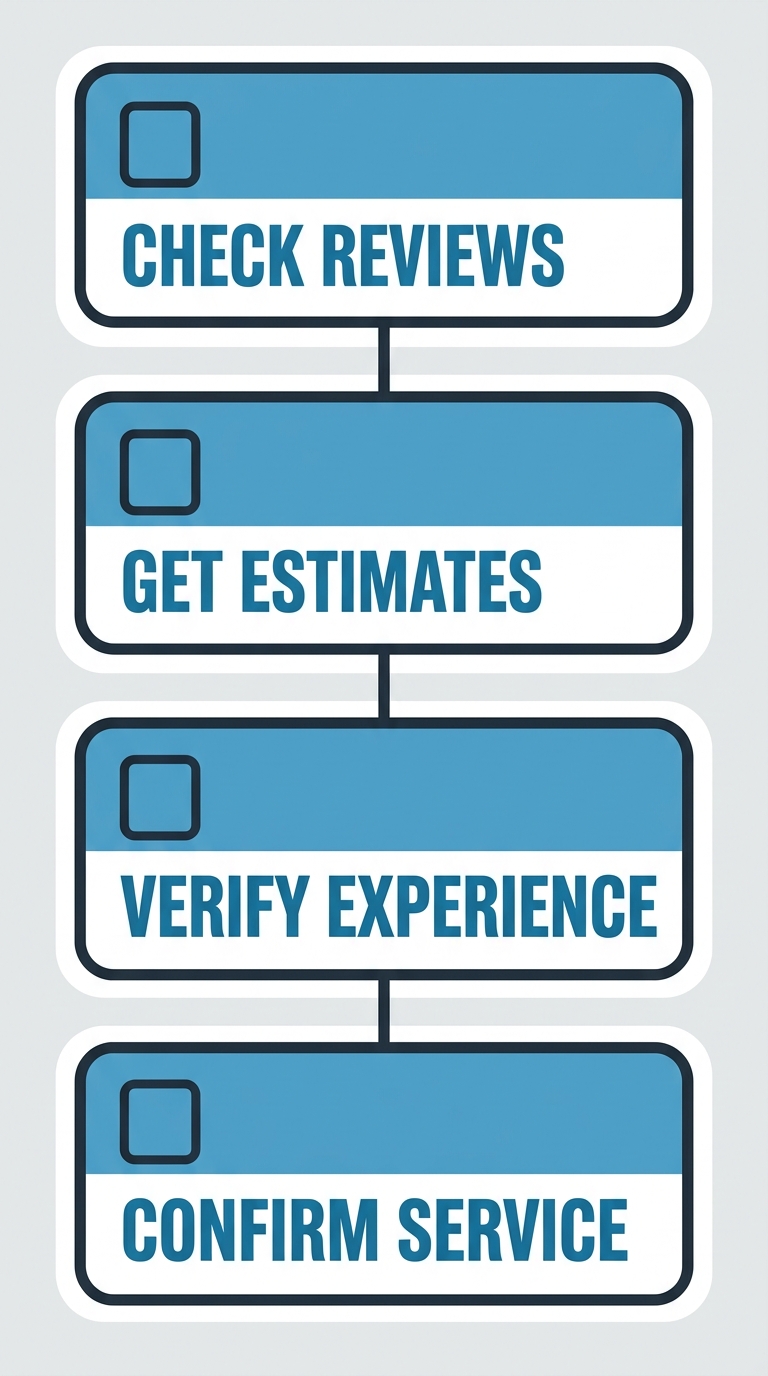 Vertical process flow diagram with four steps for hiring an HVAC company in Dallas