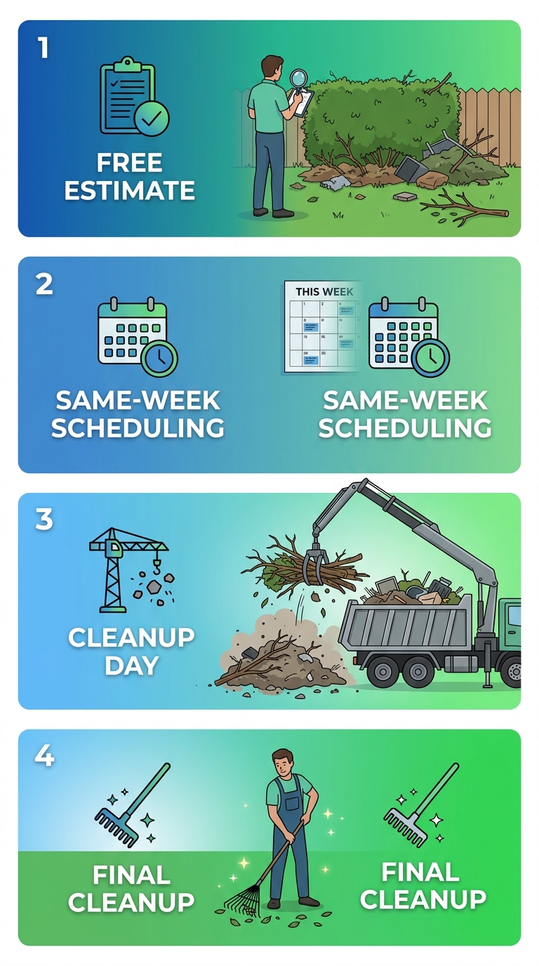 Vertical process flow diagram for backyard cleanout steps