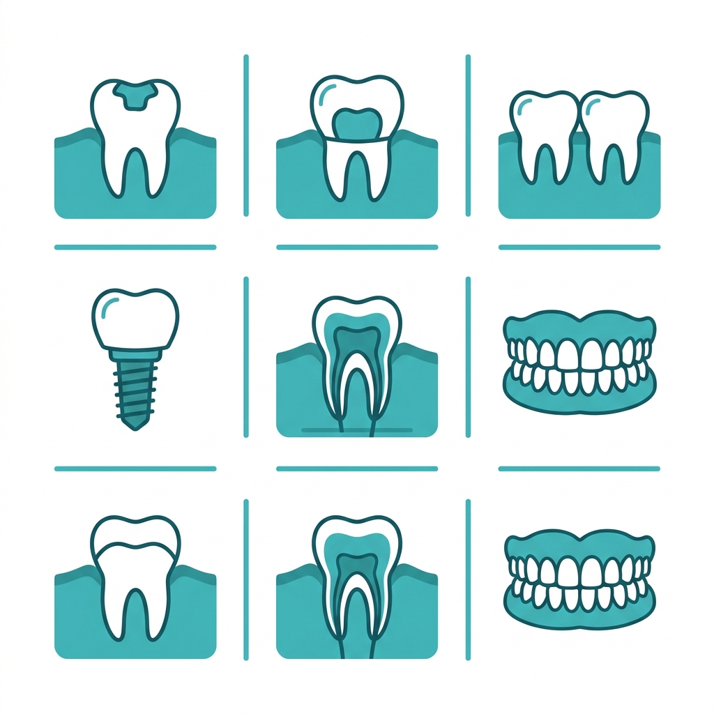 Icon set for restorative dentistry treatments at San Gabriel Dental & Orthodontics