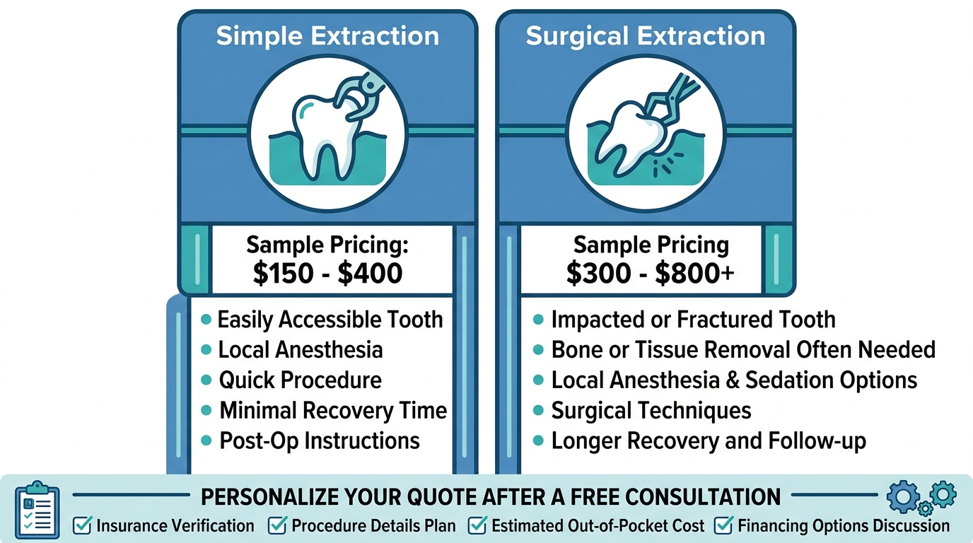 Transparent pricing infographic for tooth extractions at Chino Family Dental