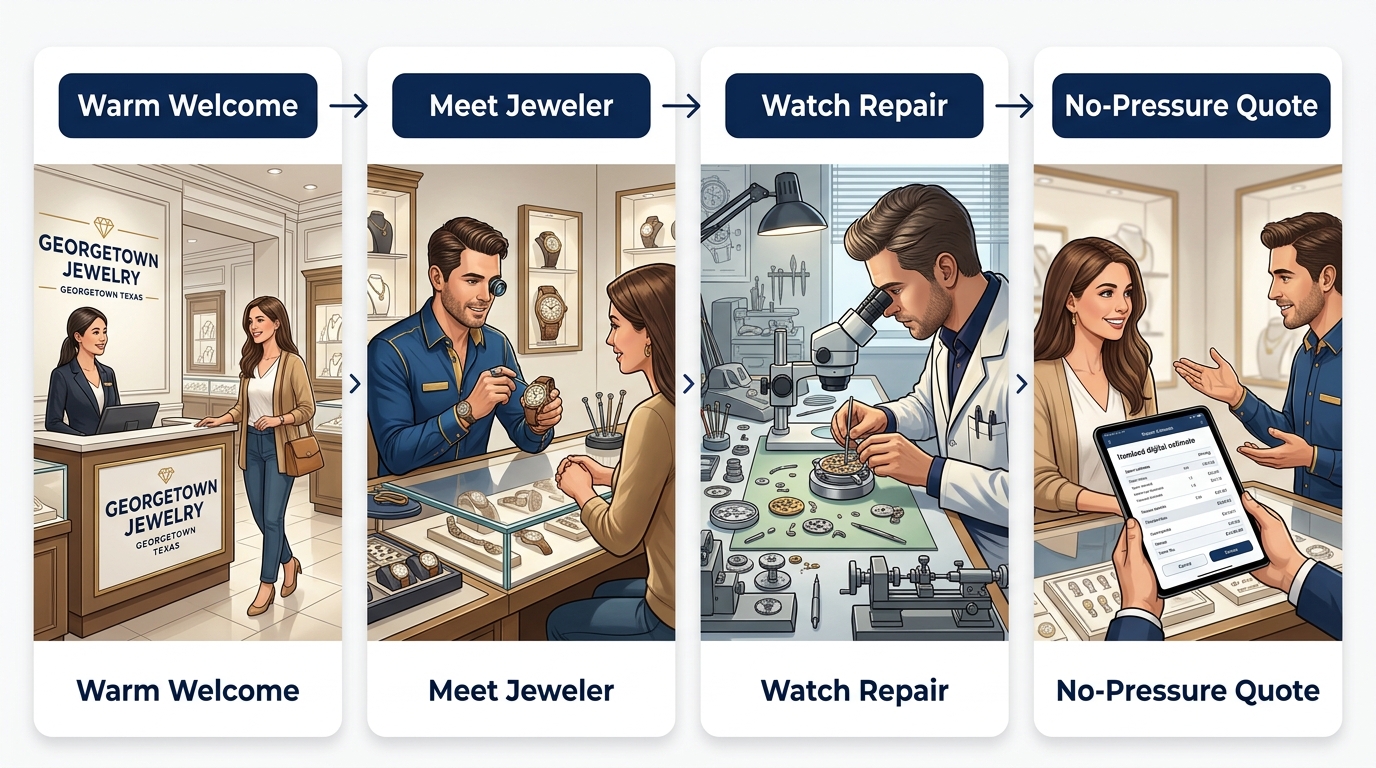 Customer arrival journey at Georgetown Jewelry in four steps