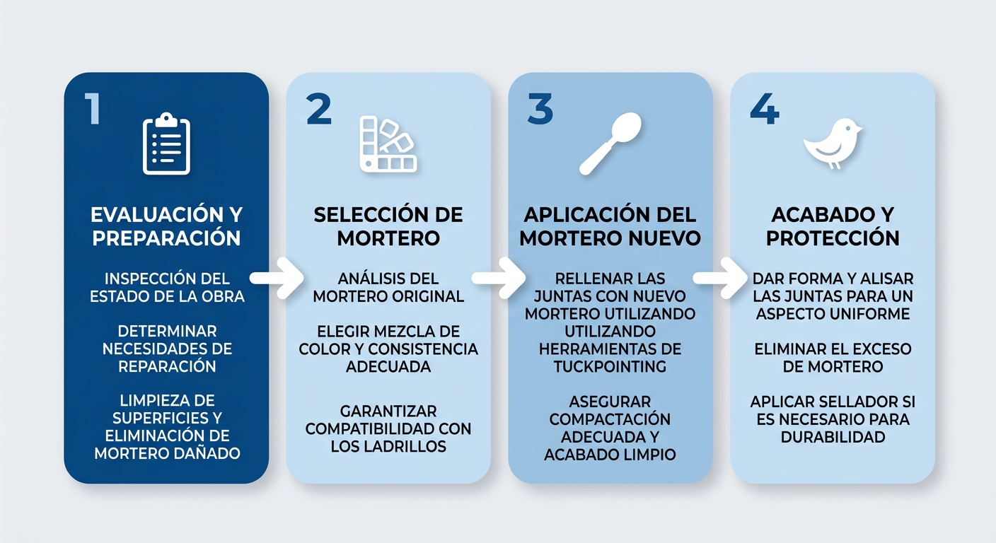 B&G Tuckpointing's tuckpointing process flow in four stages from assessment to inspection