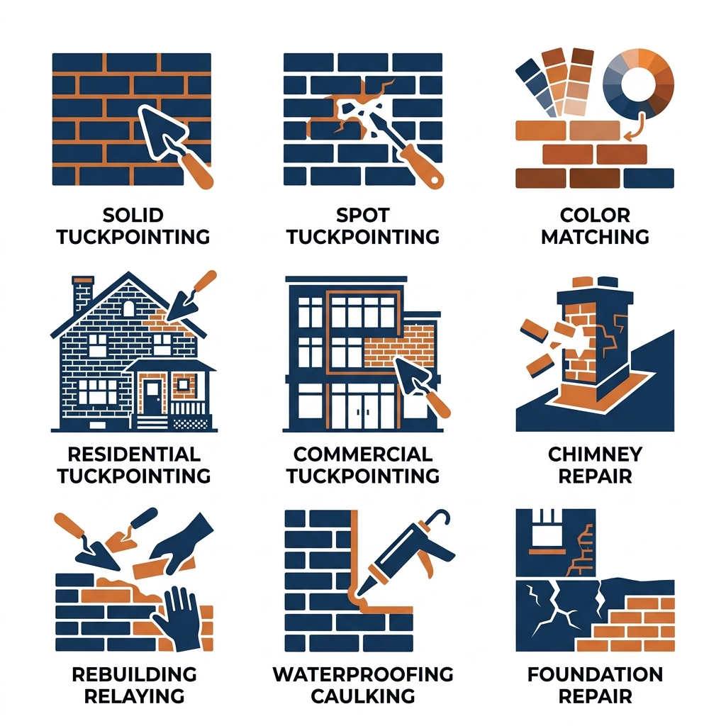 Icon grid representing comprehensive brick restoration services