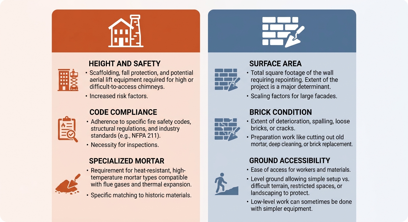 Comparison of factors that influence chimney vs wall repointing costs