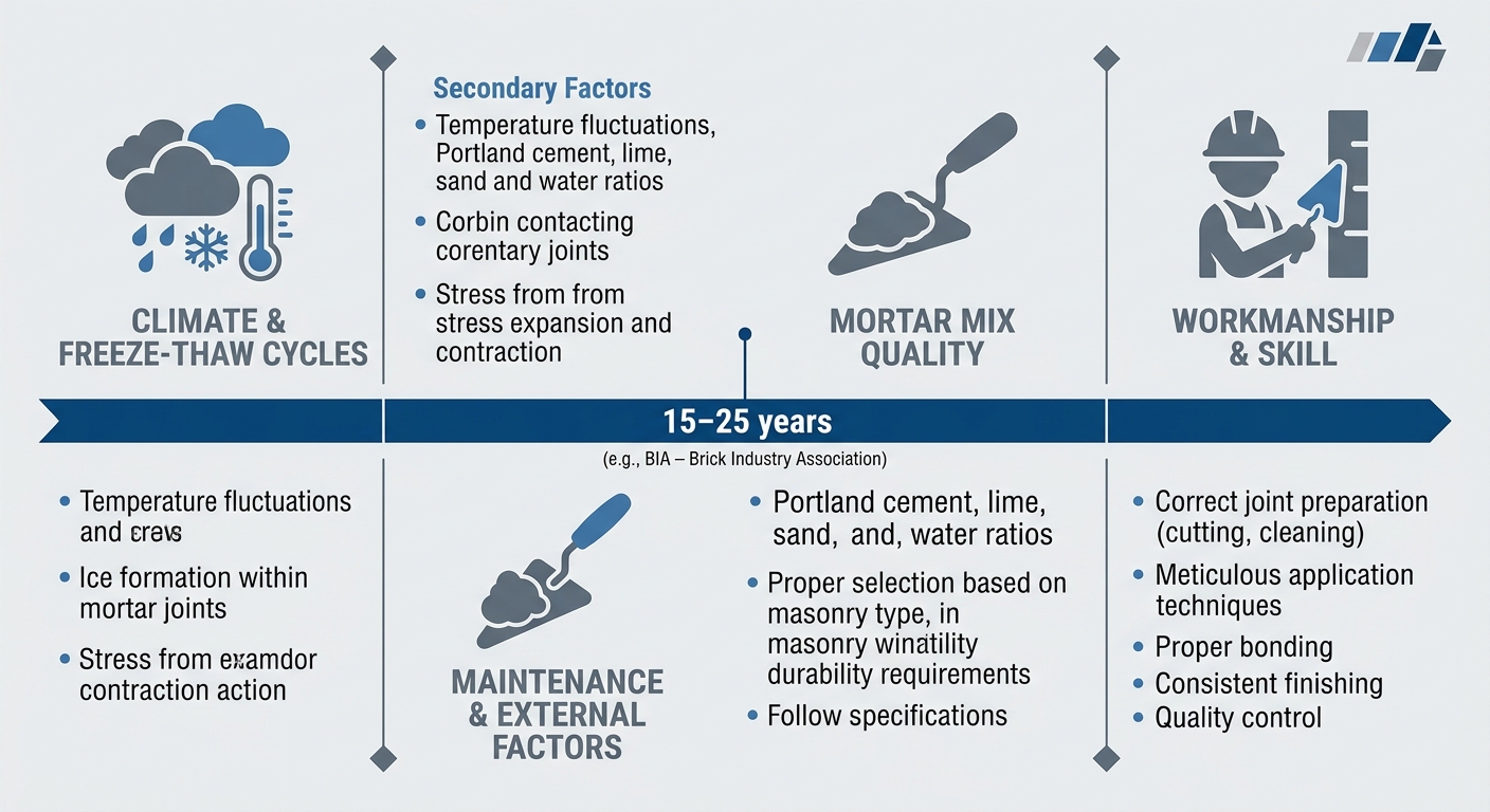 lifespan factors for commercial tuckpointing including climate mortar mix quality and workmanship