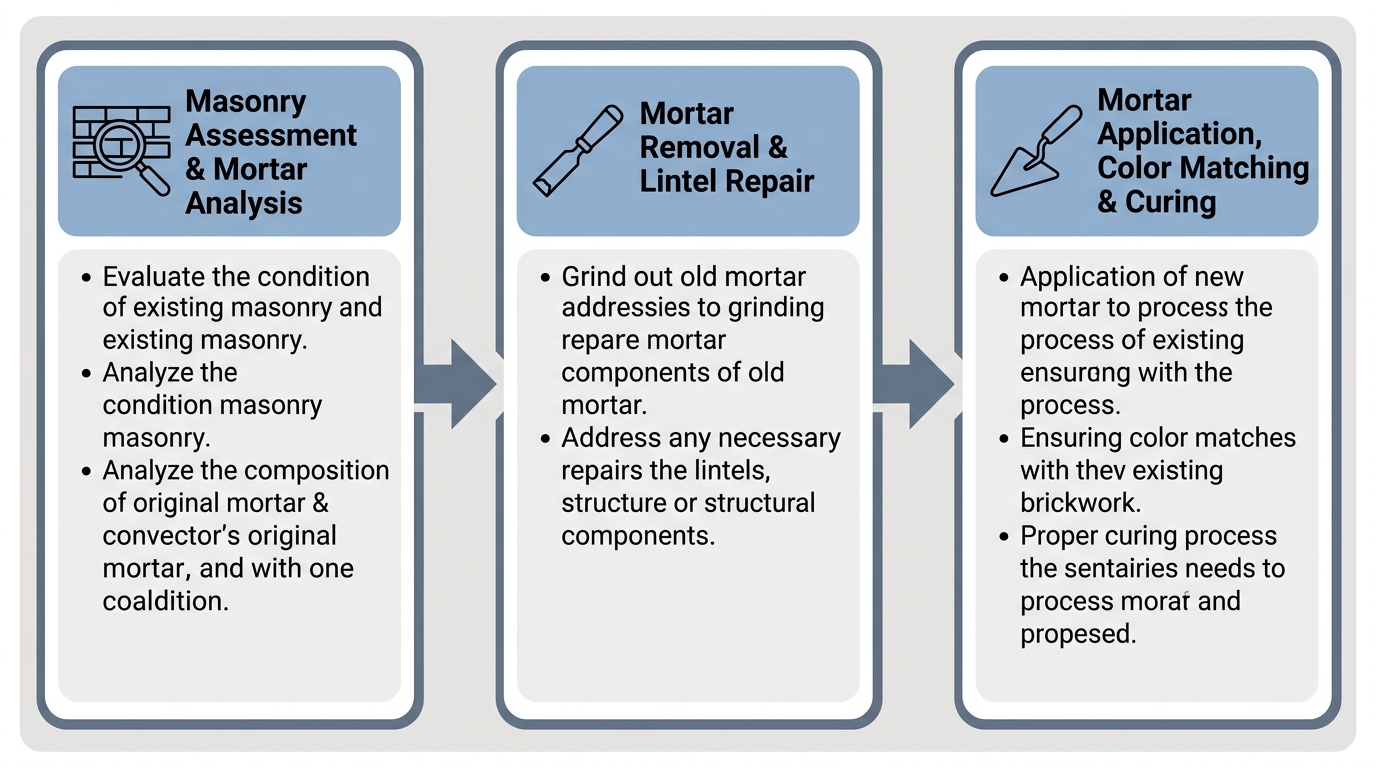 Tuckpointing process from masonry assessment to mortar curing