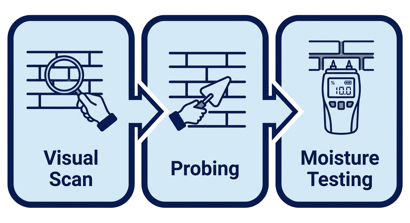 Diagram of tuckpointing inspection steps