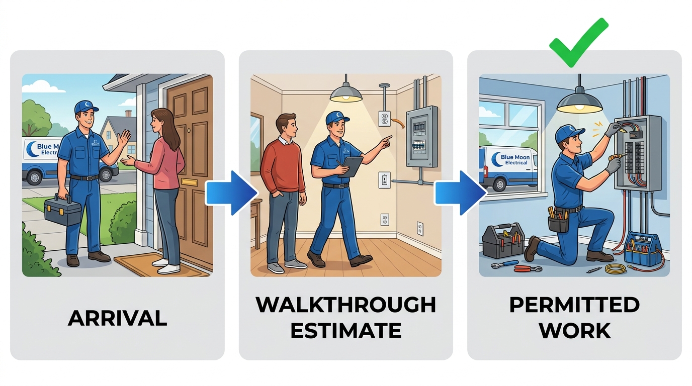 Three-stage process flow for electrical service visit