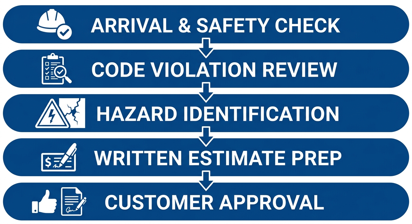 Five-stage diagnostic process flow for Blue Moon Electrical wiring projects