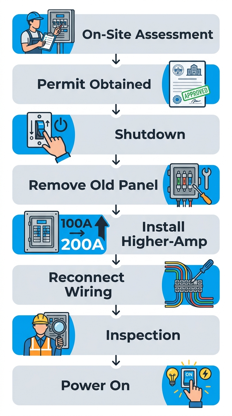 Vertical process flow diagram for electrical panel upgrade in Santa Barbara