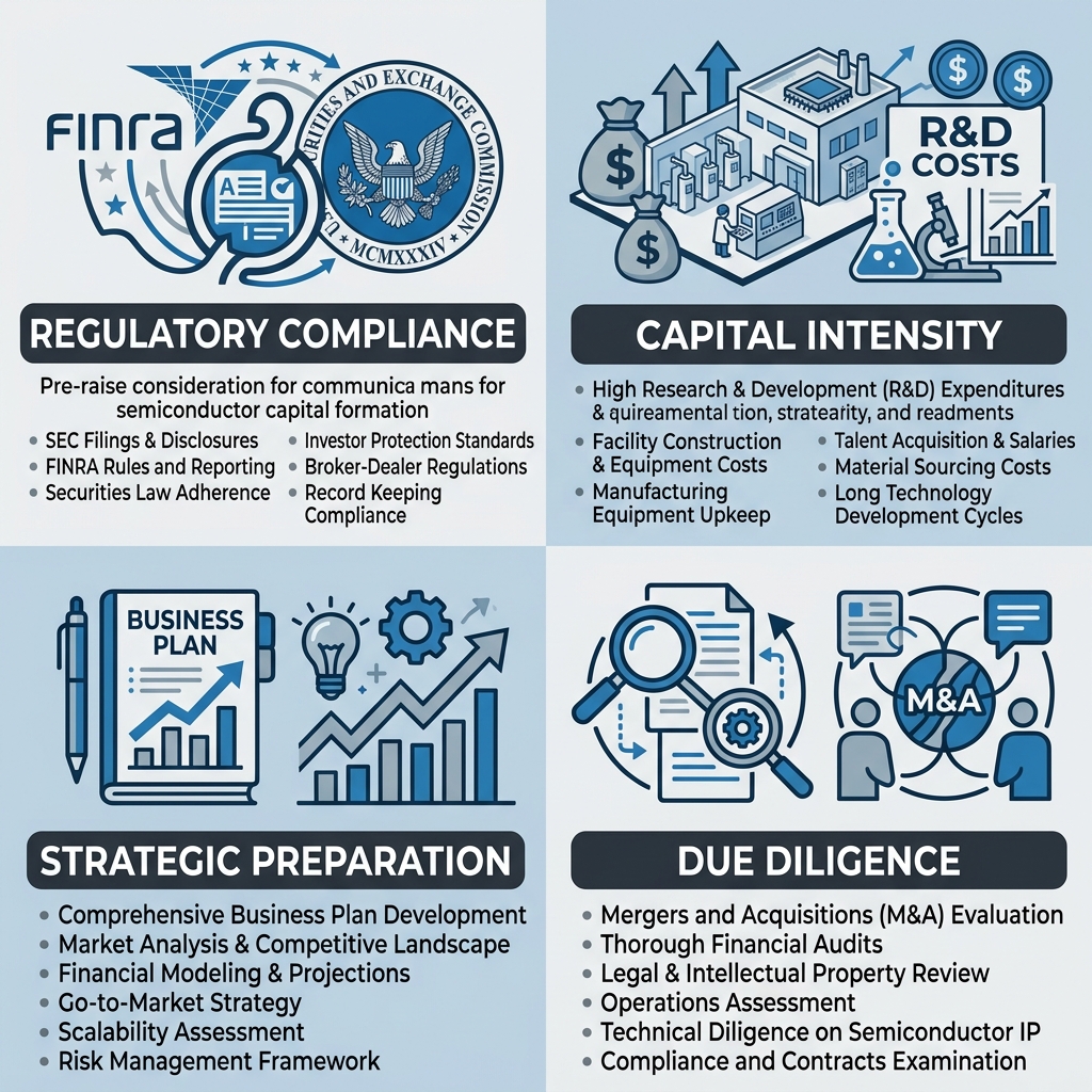 Four-quadrant infographic for semiconductor capital formation considerations
