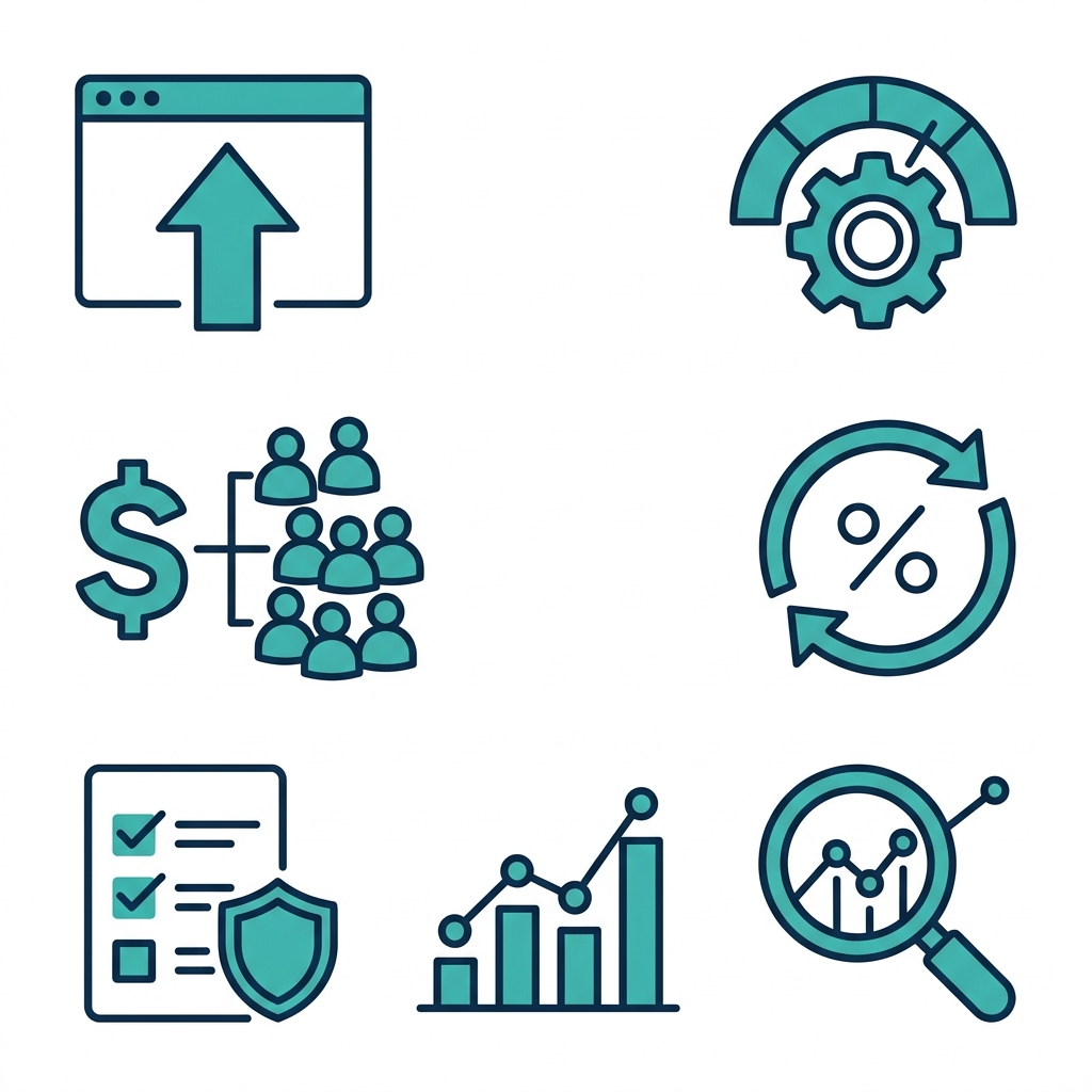 Set of six professional icons representing key investment metrics for Series A and B rounds