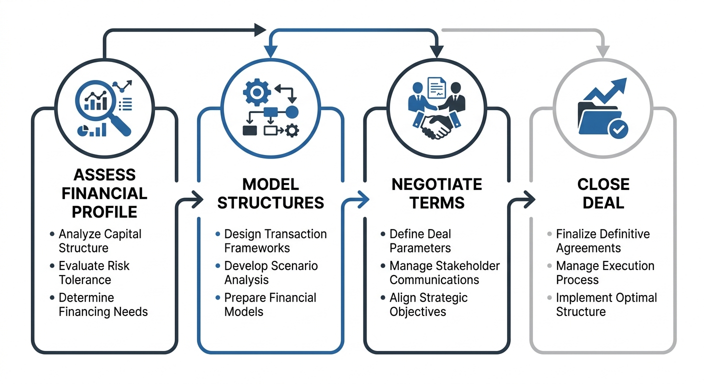 Process flow showing four stages of alternative capital deal structuring