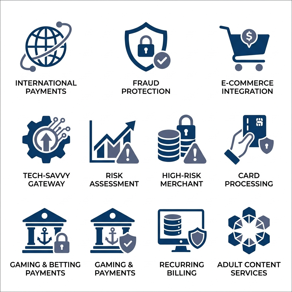 Icon set for ten high-risk payment processing providers