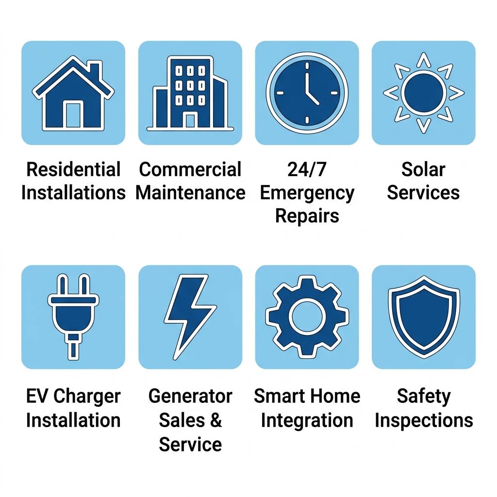 Icon set showing comprehensive electrical services offered by MCS Electric in Thousand Oaks