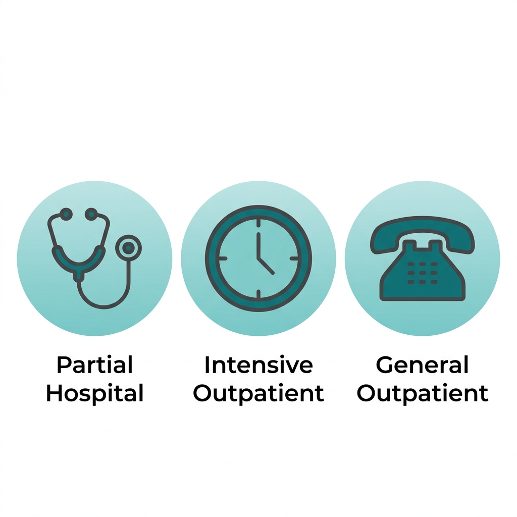Rosewood Recovery addiction treatment services icon set showing alcohol rehab program levels in Newtown, Pennsylvania