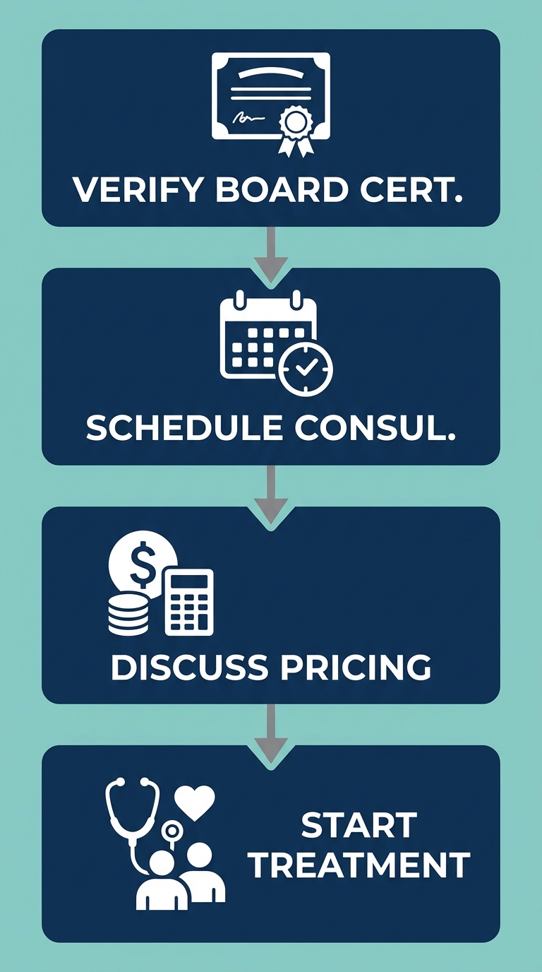 Vertical process flow showing a 4-step patient journey to choose and start with your Fort Lauderdale gynecologist
