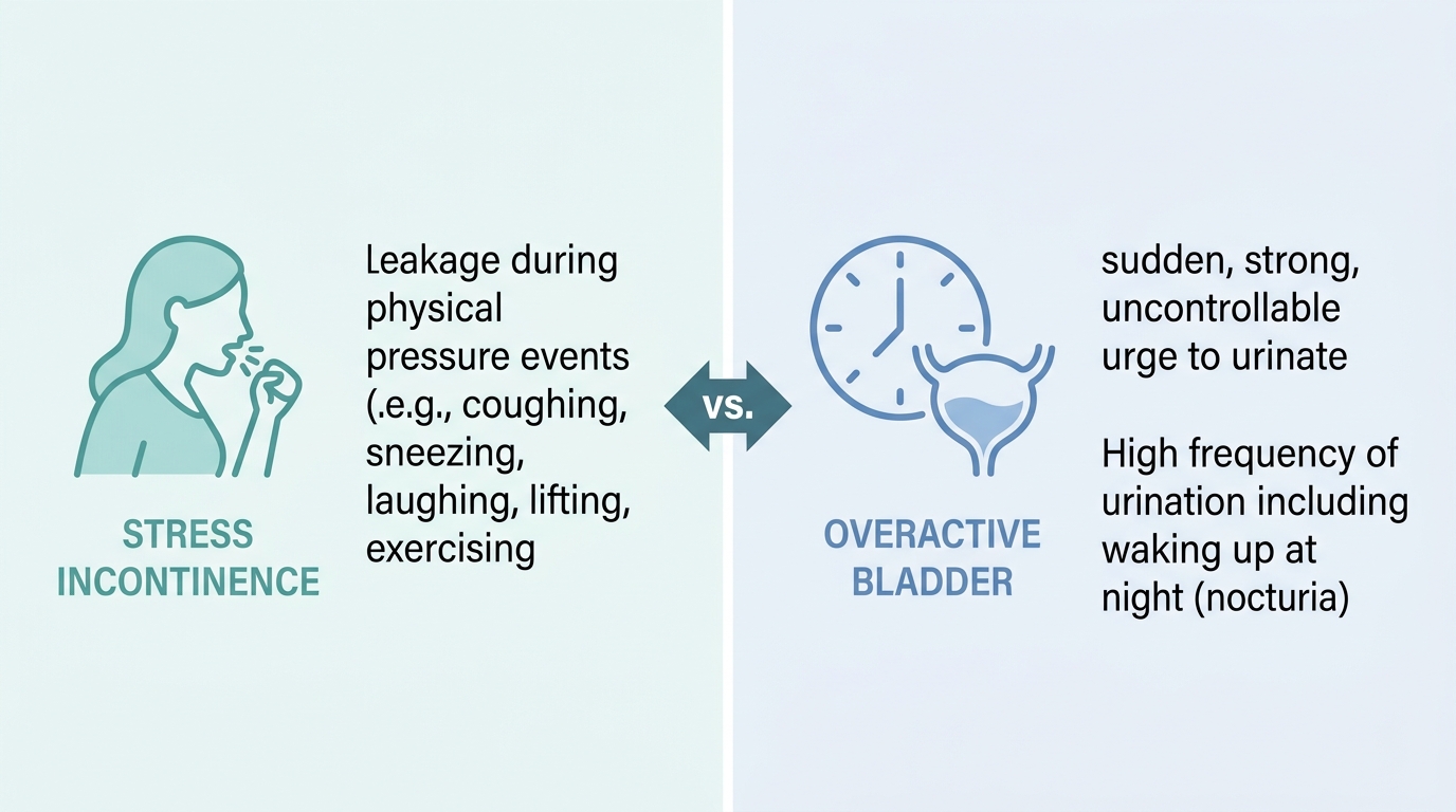 Infographic comparing stress incontinence and overactive bladder side by side